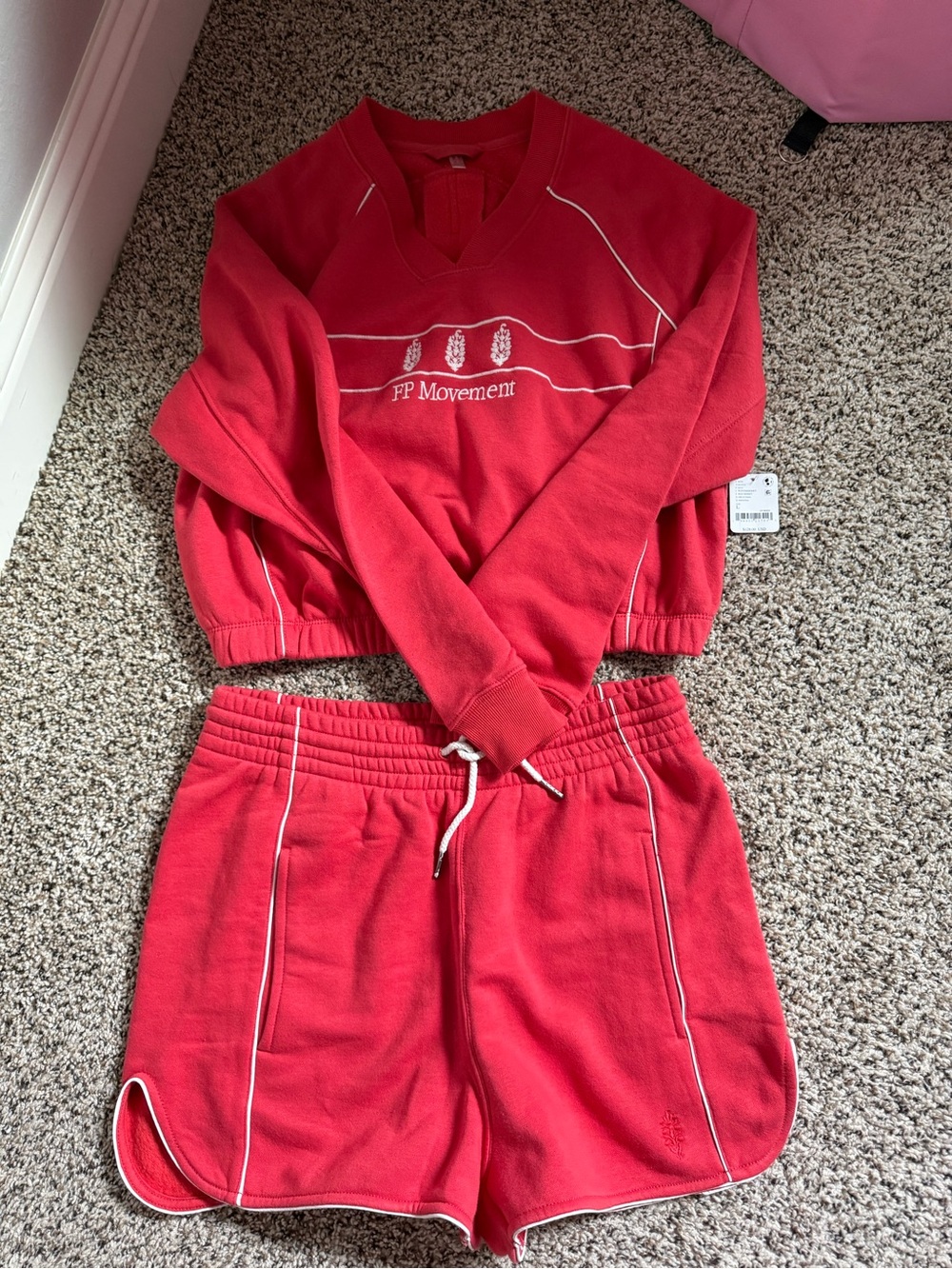 FP Movement Red Cropped Sweatshirt & Shorts Set